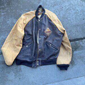 Vintage Harley Davidson Men's Champion Varsity Bomber Leather Jacket, XL